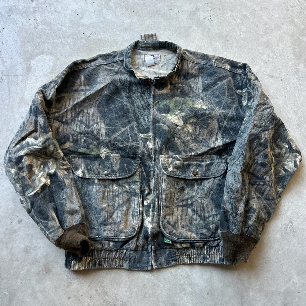 Vintage Mossy Oak Camo Jacket Mens XL Full Zip Cotton Made in USA Hunting Camo